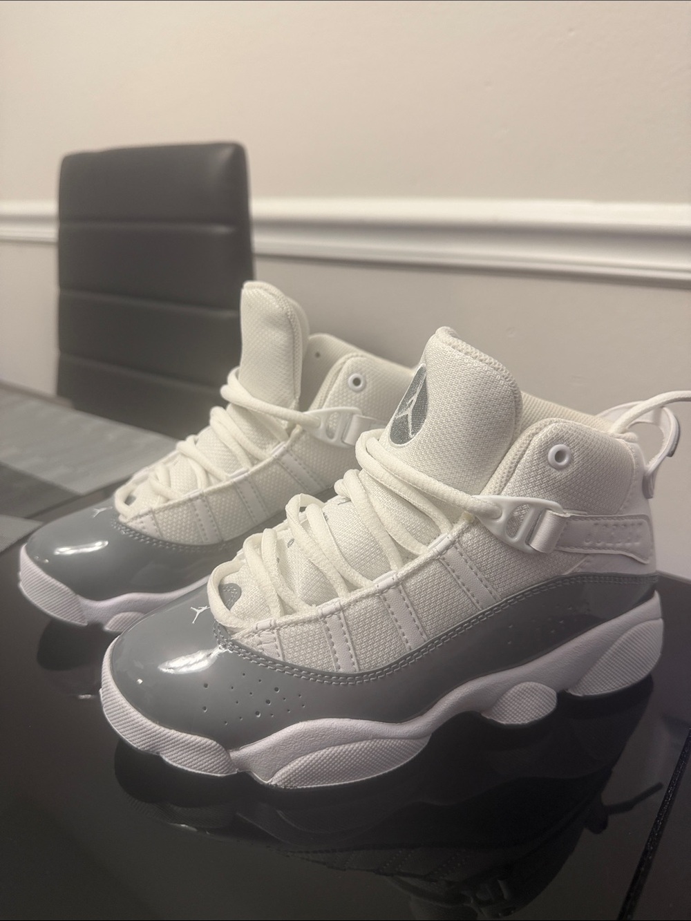 Jordan Kids White and Gray Retro Basketball Shoes